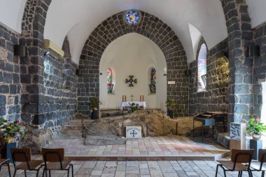 Tiberias, İsrail, 10 Eylül 2018: İç önceliği of Saint Celile Denizi - Kinneret kıyısında yer alan Peter Kilisesi