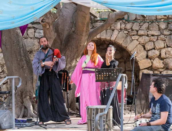 Jerusalén Israel Septiembre 2018 Músicos Con Trajes Auténticos Tocan Gaitas — Foto de Stock