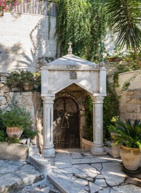 Kudüs, İsrail, 17 Kasım 2018: Avlu, kilise, Mary Magdalene Kudüs, İsrail