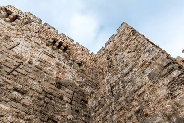 Fragmento Das Muralhas Cidade Perto Porta Jaffa Cidade Velha Jerusalém — Fotografia de Stock