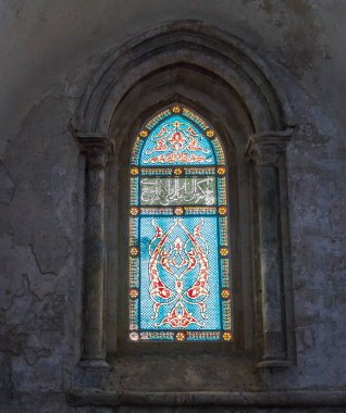 Jerusalem, Israel, November 24, 2018 : Stained glass window in the upper room of the Last Supper - Cenacle - in old city of Jerusalem, Israel clipart