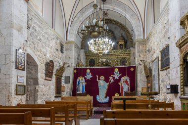 Kudüs, İsrail, 24 Kasım 2018: Ana hall, St. Mark Kilisesi - Suriye Ortodoks Kilisesi eski şehir Kudüs, İsrail