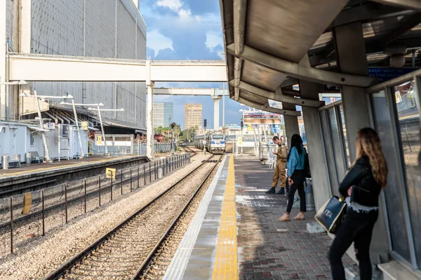 Haifa Israel December 2018 Intercity Passenger Train Arrives Mirkaz Shmona — Stock Photo, Image