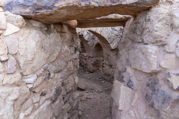 Passage between houses in ruins on the historical archaeological site Umm ar-Rasas near Madaba city in Jordan