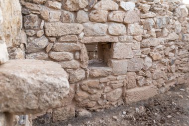 Arkeolojik kalıntılar üzerinde tarihsel evlerin um ar-Rasas Madaba city Ürdün yakınındaki site