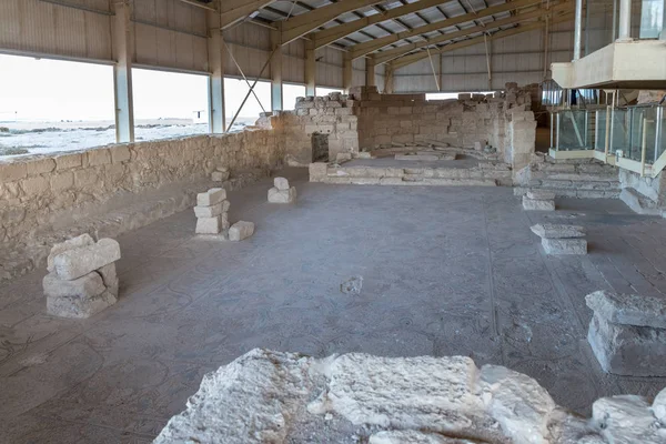 Madaba Jordânia Dezembro 2018 Ruínas Templo Mosaico Pavilhão Coberto Sítio — Fotografia de Stock