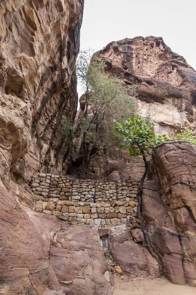 Siq Desfiladeiro Que Atravessa Muralhas Rocha Vermelha Até Petra Capital — Fotografia de Stock