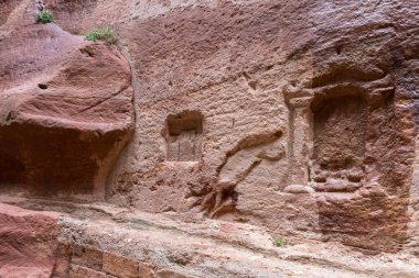 Wadi Musa, Ürdün, 06 Aralık 2018: Eski Nabatean mezarlıkta Petra - Ürdün Wadi Musa şehirde Nabatean krallığının başkenti önde gelen Kanyon
