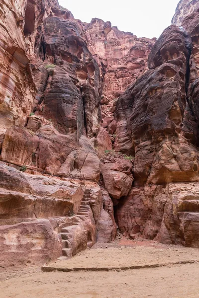 Siq Cañón Que Conduce Través Las Paredes Roca Roja Petra —  Fotos de Stock