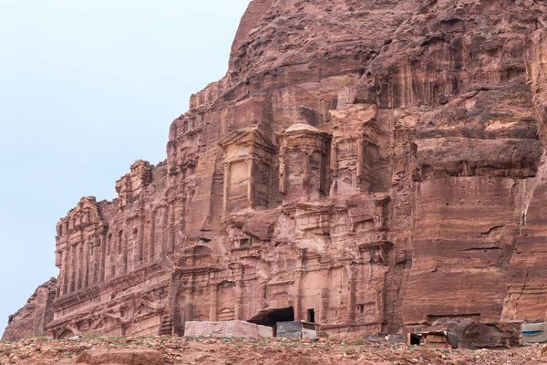 Wadi Musa Jordánia December 2018 Ban Mesterséges Homlokzata Templom Faragott — Stock Fotó