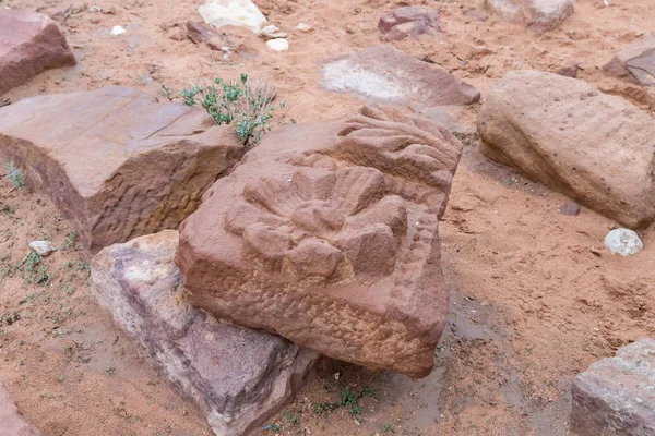 Wadi Musa, Jordan, December 06, 2018 : Fragments of columns remaining from the time of the Roman Empire in Petra. Near Wadi Musa city in Jordan
