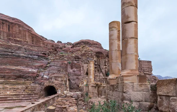 Wadi Musa Jordánia December 2018 Továbbra Nabatean Színház Petra Wadi — Stock Fotó