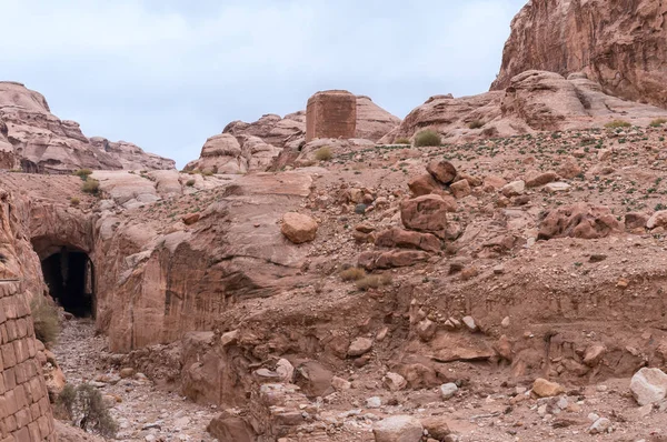 Siq Canyon Leidt Door Rood Rotswanden Naar Petra Hoofdstad Van — Stockfoto