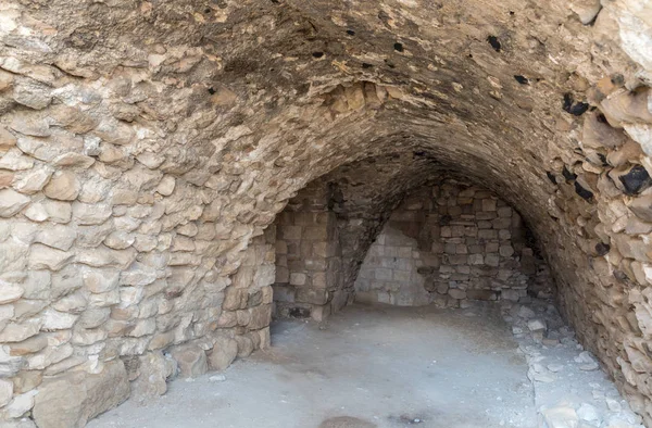 Al Jaya, Jordan, December 06, 2018 : Covered passage between rooms in the courtyard of the medieval fortress Ash Shubak, standing on a hill near Al Jaya city in Jordan