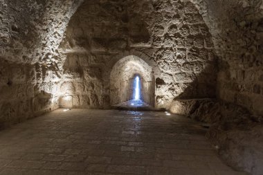Irbid, Jordan, 08 Aralık 2018: İç hall Ajloun kale, olarak da bilinen Qalat ar-Rabad, Kuzeybatı Ürdün, Irbid şehir yakınında yer alan bir 12. yüzyıl Müslüman kalesidir
