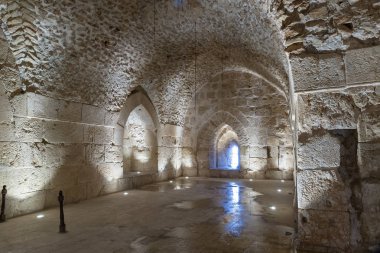 Irbid, Jordan, 08 Aralık 2018: İç hall Ajloun kale, olarak da bilinen Qalat ar-Rabad, Kuzeybatı Ürdün, Irbid şehir yakınında yer alan bir 12. yüzyıl Müslüman kalesidir