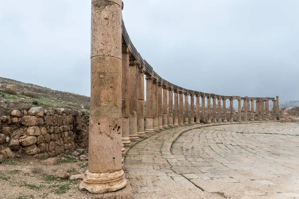 Джераш Иордания Декабря 2018 Года Овальный Плаза Руинах Великого Римского — стоковое фото