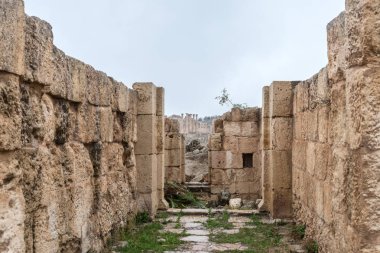 : Jerash, Jordan, 08 Aralık 2018: Tapınak kalıntıları büyük Roma şehir, 749 reklamda, bir deprem tarafından yok: Jerash - Gerasa, Macellum Jerash şehri Ürdün'de bulunan