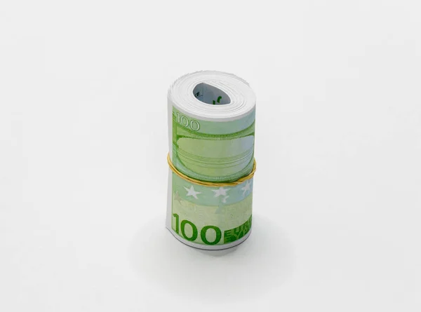 Ένα Μάτσο Ευρώ Ονομαστικές Αξίες Των 100 Χαρτονομίσματα Ευρώ Τυλίγονται — Φωτογραφία Αρχείου