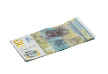 Beyaz bir arka plan üzerinde izole edilmiş dilbilimci Vuk Karadziç'in portresinin yer verdiği 10 Sırp Dinarı değerindeki bir banknot