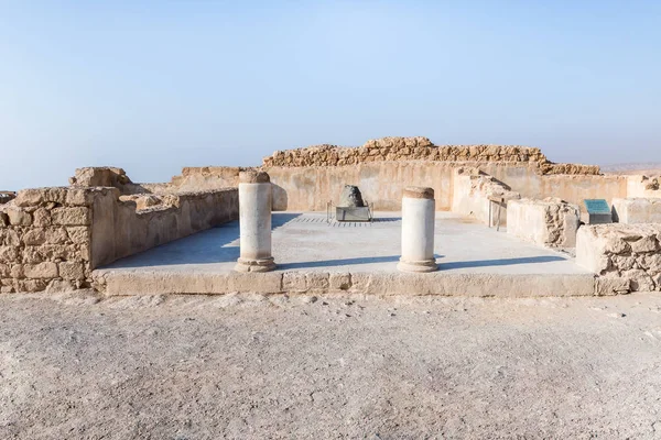 Morning view of the ruins of a pillared hall on the excavation of the ruins of the fortress of Masada, built in 25 BC by King Herod on top of one of the rocks of the Judean desert