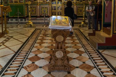 İsrail'de Nasıra yakınlarındaki Tavor Dağı'nda bulunan Transfiguration Yunan Ortodoks Manastırı ibadet için simge