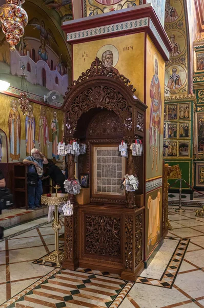 Icoon voor aanbidding in het Grieks-orthodoxe klooster van de Transfiguratie gelegen op de berg Tavor bij Nazareth in Israël — Stockfoto