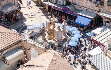 Kudüs,İsrail'deki Eski Şehir'deki Kurtarıcı'nın Lutheran Kilisesi'nin çan kulesinden manzara