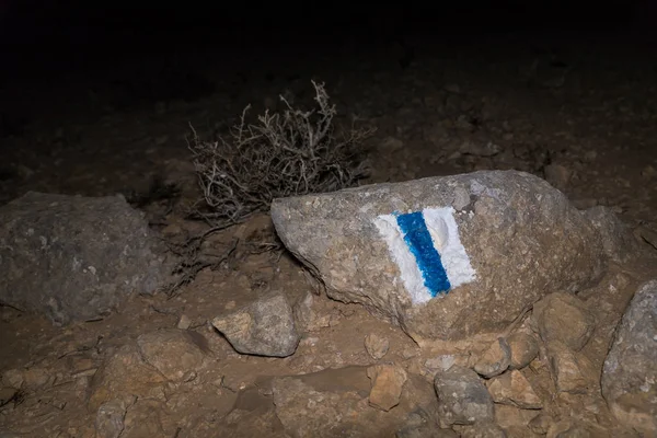 Камінь з маркуванням шляху в пустелі, який колись був на дні моря на півдні Ізраїлю біля фортеці Авдат — стокове фото