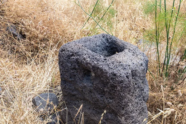 Kamień Rytualny Ruinach Synagogi Dir Aziz Wybudowanej Okresie Bizantyjskim Początku — Zdjęcie stockowe