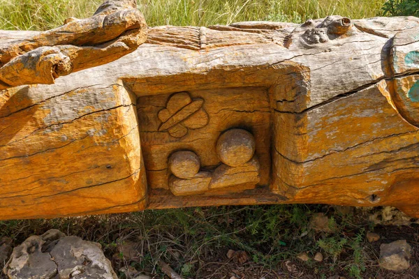 Jerusalem Israel June 2020 Fallen Tree Various Figures Carved Trunk — Stock Photo, Image