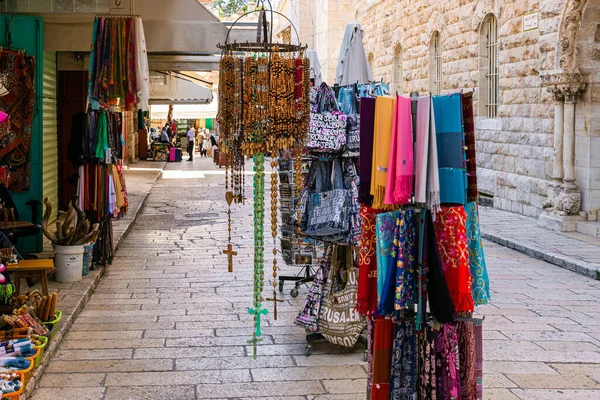 Jerusalén Israel Junio 2020 Stands Souvenirs Tienda Comerciante Souvenirs Calle — Foto de Stock