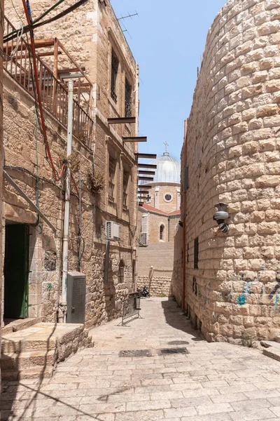 Jeruzalem Israël Juni 2020 Zicht Van Barquq Straat Naar Kerk — Stockfoto