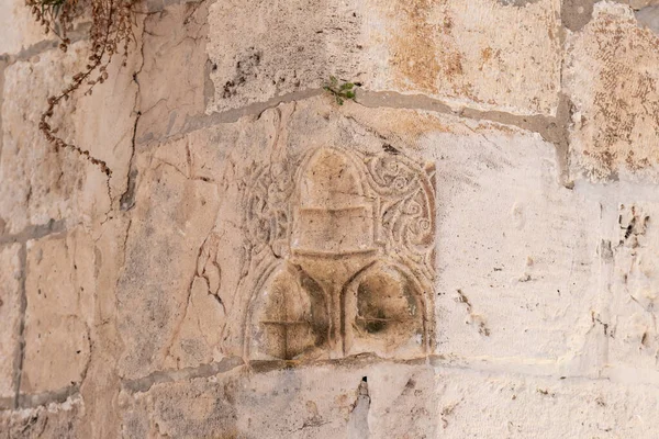 Jerusalém Israel Junho 2020 Decoração Esculpida Pedra Muro Uma Casa — Fotografia de Stock