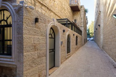 Kudüs, İsrail 'deki Mamila mahallesinde sessiz sokaklar. Maaravim Sokağı..