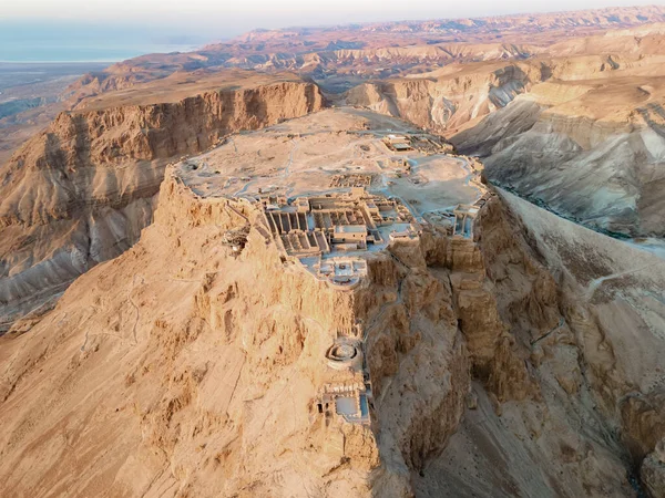 Vue Aérienne Des Ruines Massada Est Une Forteresse Construite Par — Photo