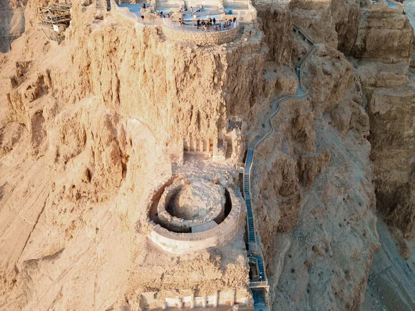 Aerial View Ruins Massada Fortress Built Herod Great Cliff Top — Stock Photo, Image