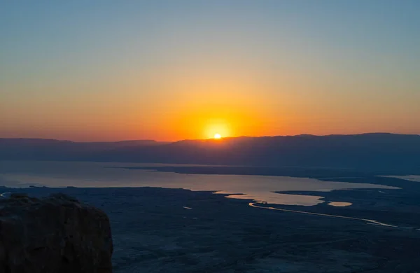 Morgendämmerung Über Den Bergen Jordaniens Und Dem Toten Meer Blick — Stockfoto