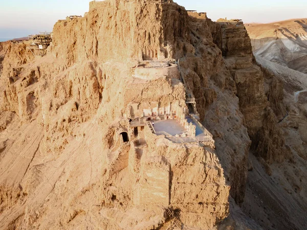 Massada Harabelerinin Havadan Görünüşü Büyük Herod Tarafından Ölü Deniz Kıyısındaki — Stok fotoğraf