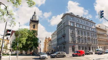 Prague, Czech Republic, May 15, 2024 : Well preserved old buildings on the Charles Square Street in Pragues Old Town in Czech Republic
