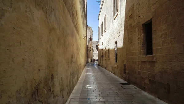 Mdina, Malta, 04 July, 2013 :  Old buildings on a Triq San Pawl St Pauls street in historical part of Mdina old city in Malta