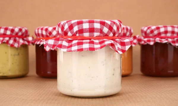 Verschillende Sauzen Potten — Stockfoto