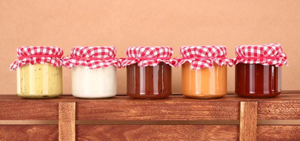 Homemade sauces variation in jars — Stock Image Homemade Sauces Variation Jars Royalty Free Stock Photos