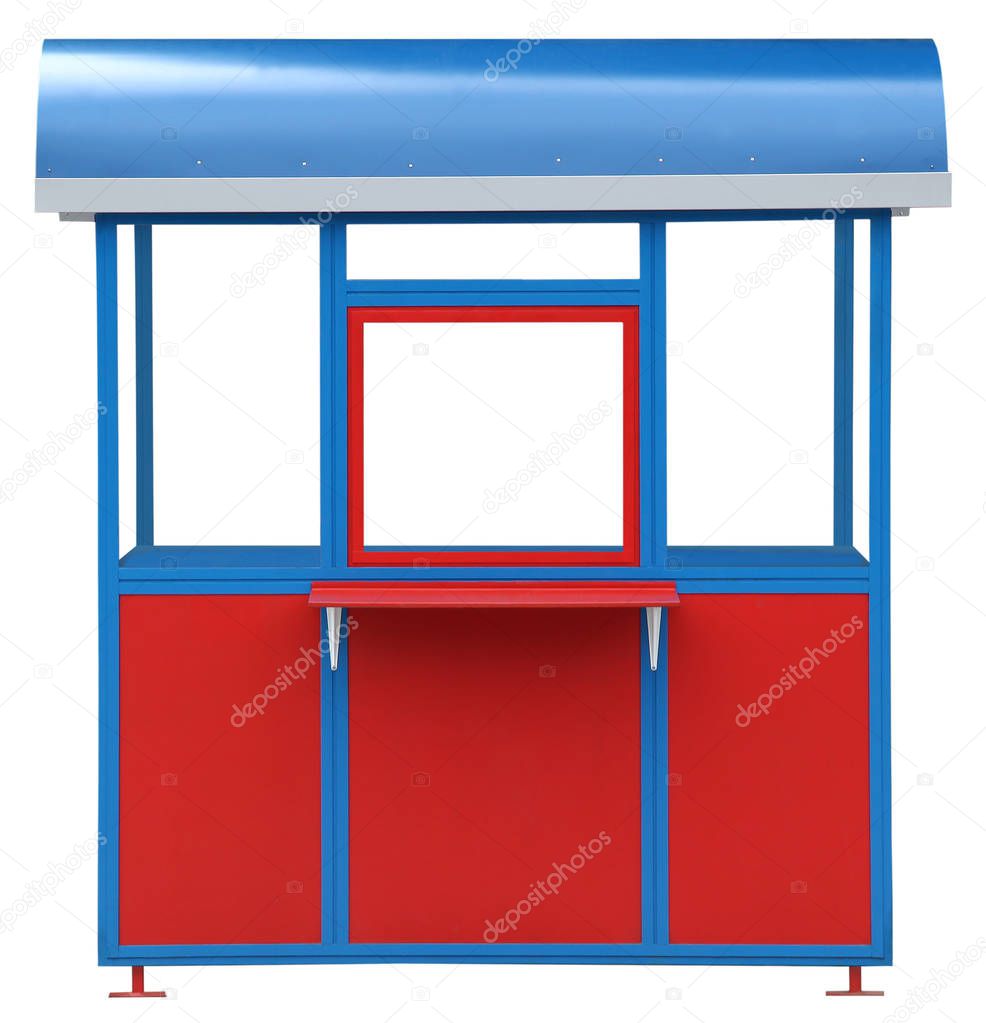 Red stand stall with blue awning