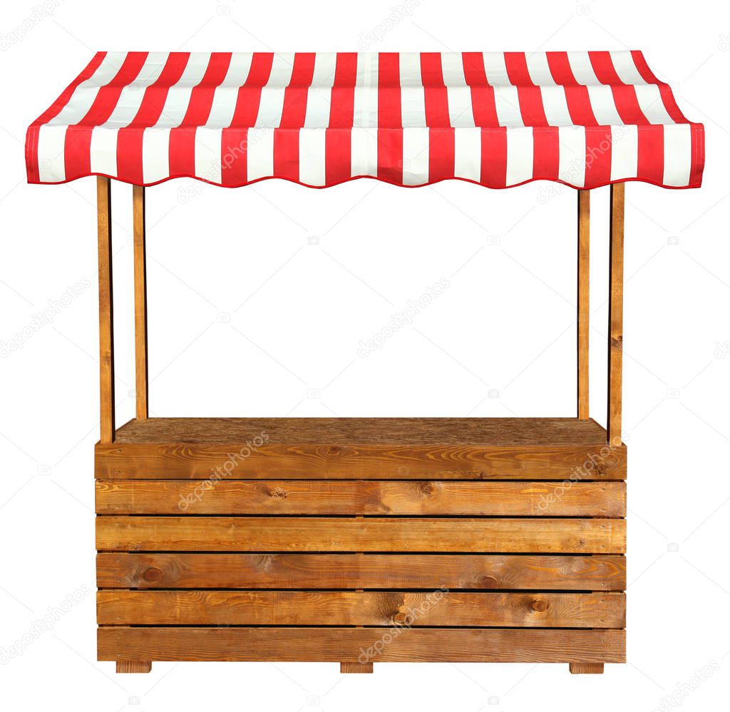 Market stall with stripped awning