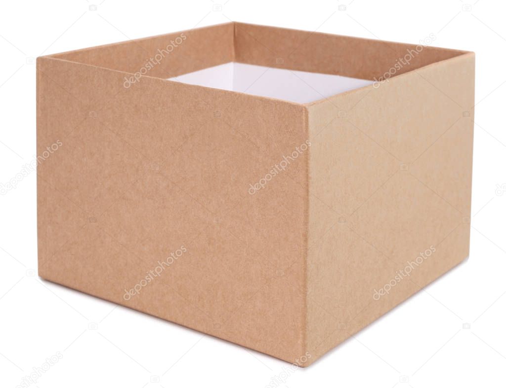 Simple cardboard box on white background