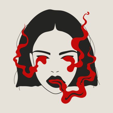 Kırmızı Duman Elementleriyle Duygusal Kadın Yüzü