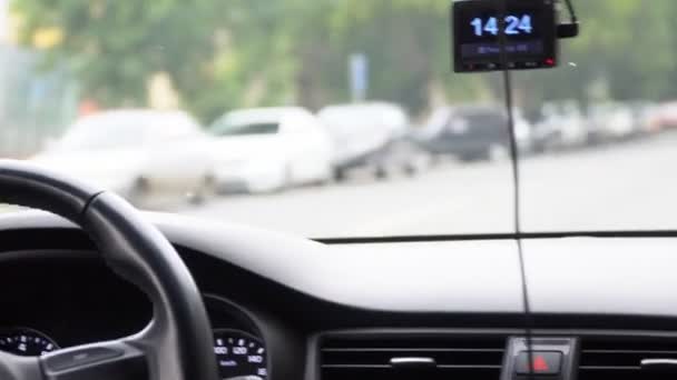 View of the road in the city through the windshield of car — Stock Footage View of the road in the city through the windshield of car Stock Footage