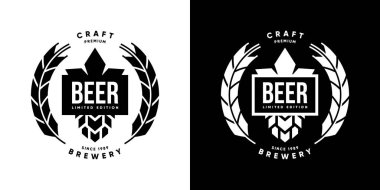 Modern zanaat bira içecek vektör logo işareti için izole bar, pub, bira ve brewhouse. Premium kalite hop logo tee baskı rozet illüstrasyon. Bira Festivali moda t-shirt amblem tasarımı ayarla.