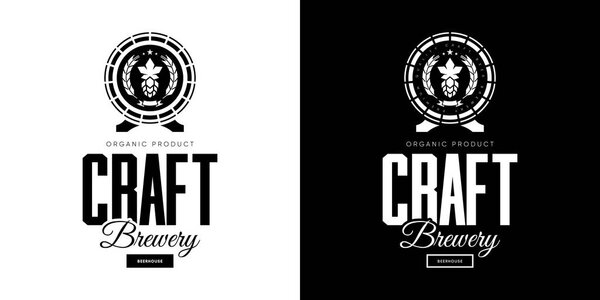 Modern craft beer drink isolated vector logo sign for brewery, pub, brewhouse or bar.Premium quality old barrel logotype tee print badge illustration. Brewing fest fashion t-shirt emblem design set.